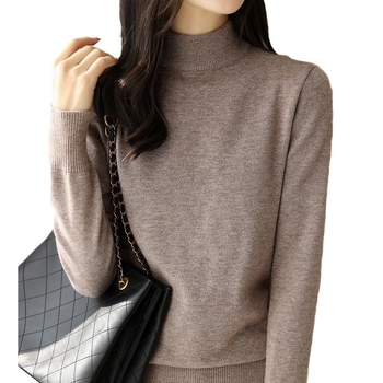 Viskózový sveter z viskózového vlákna s polovičnou vysokou golou, dlhé rukávy, hrubý úplet