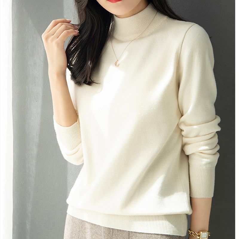 Viskózový sveter z viskózového vlákna s polovičnou vysokou golou, dlhé rukávy, hrubý úplet