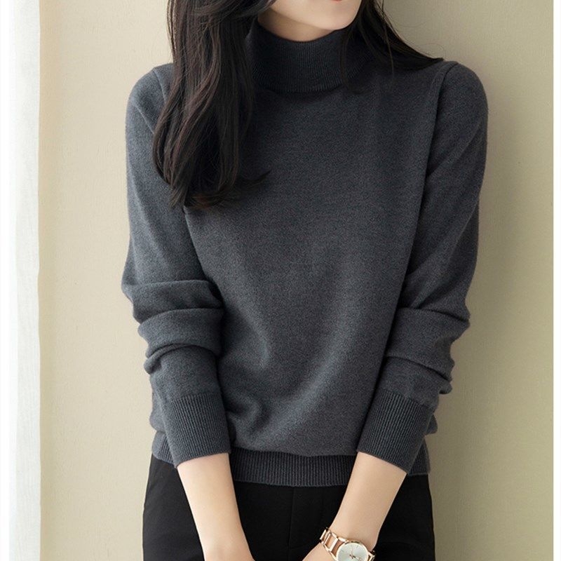 Viskózový sveter z viskózového vlákna s polovičnou vysokou golou, dlhé rukávy, hrubý úplet