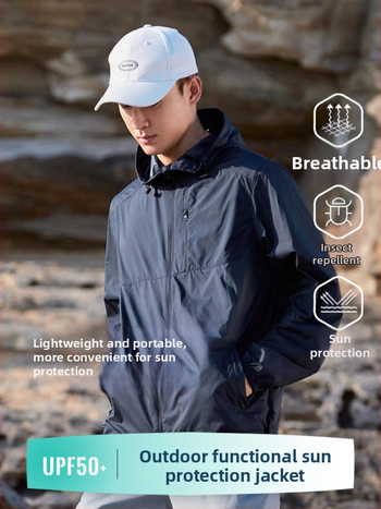 Unisex saulės apsaugos striukė su gobtuvu, lengva, kvėpuojanti, UPF50+