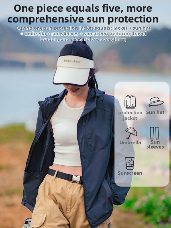 Unisex saules aizsardzības vējjaka ar kapuci, viegla, elpojoša, UPF50+