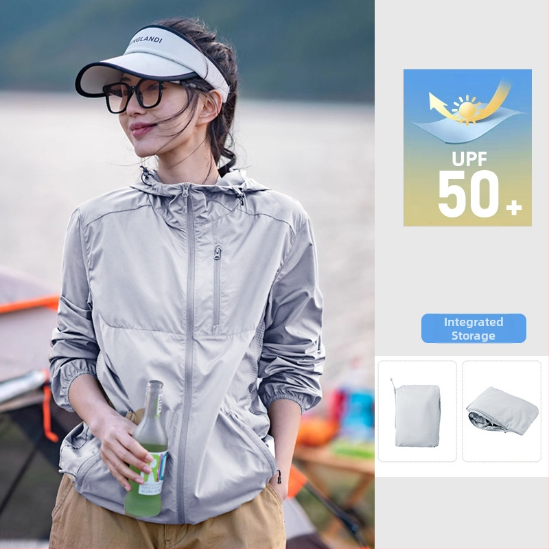 Unisex saulės apsaugos striukė su gobtuvu, lengva, kvėpuojanti, UPF50+