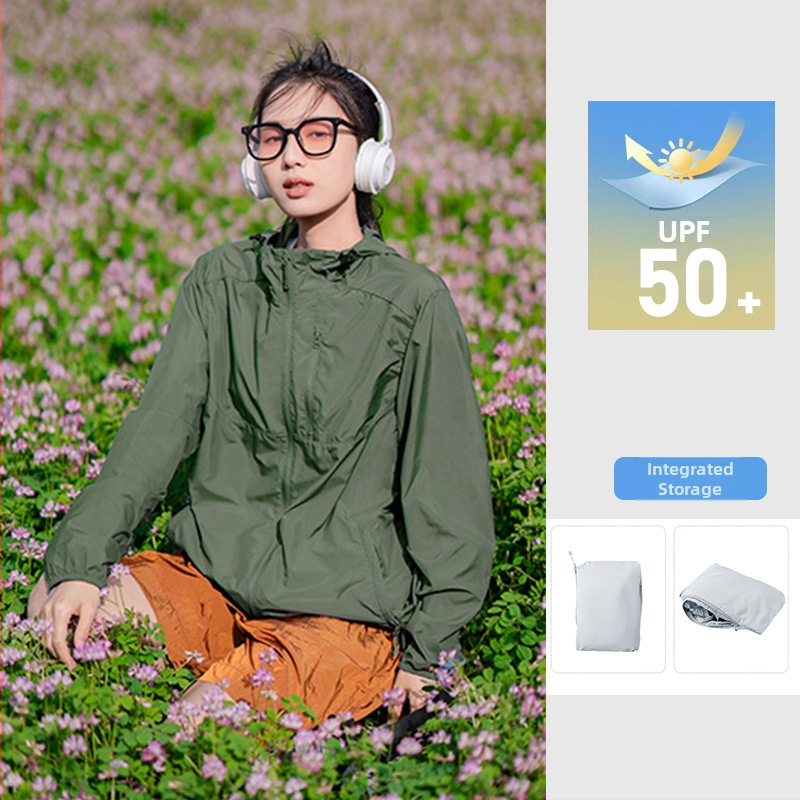 Unisex saulės apsaugos striukė su gobtuvu, lengva, kvėpuojanti, UPF50+
