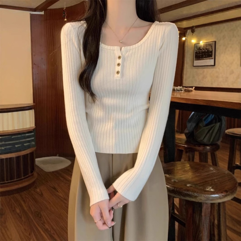 Dámsky pletený sveter so štvorcovým golierom, viskózové vlákno, tenký, priliehavý strih, dlhé rukávy