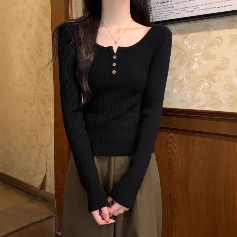 Dámsky pletený sveter so štvorcovým golierom, viskózové vlákno, tenký, priliehavý strih, dlhé rukávy