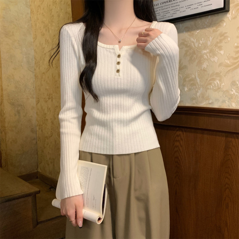 Dámsky pletený sveter so štvorcovým golierom, viskózové vlákno, tenký, priliehavý strih, dlhé rukávy