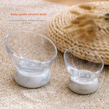 Vyvýšené mačacie misky – keramické dvojité misky, protišmytová základňa z mramoru, LEZIZI