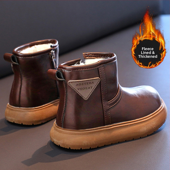 Unisex členkové čižmy s fleecovou výstelkou, nepremokavé, vrchný materiál z umelej kože, bežný štýl, pre deti 4–12 rokov