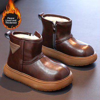 Unisex členkové čižmy s fleecovou výstelkou, nepremokavé, vrchný materiál z umelej kože, bežný štýl, pre deti 4–12 rokov