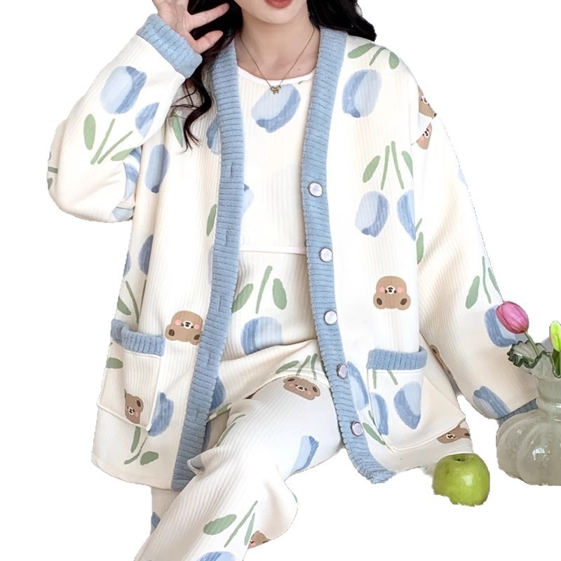 Po pôrode pyžamová sada na dojčenie, jeseň-zima, tri diely, polyester, hrubá látka, dlhé rukávy, dlhé nohavice