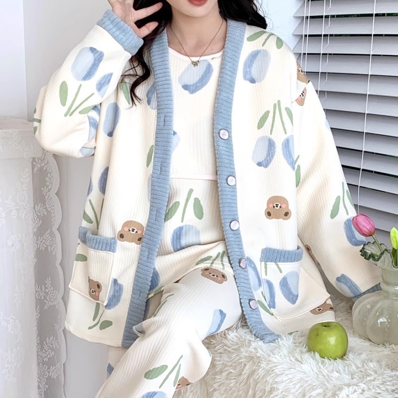 Po pôrode pyžamová sada na dojčenie, jeseň-zima, tri diely, polyester, hrubá látka, dlhé rukávy, dlhé nohavice