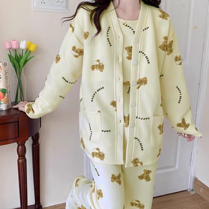 Po pôrode pyžamová sada na dojčenie, jeseň-zima, tri diely, polyester, hrubá látka, dlhé rukávy, dlhé nohavice