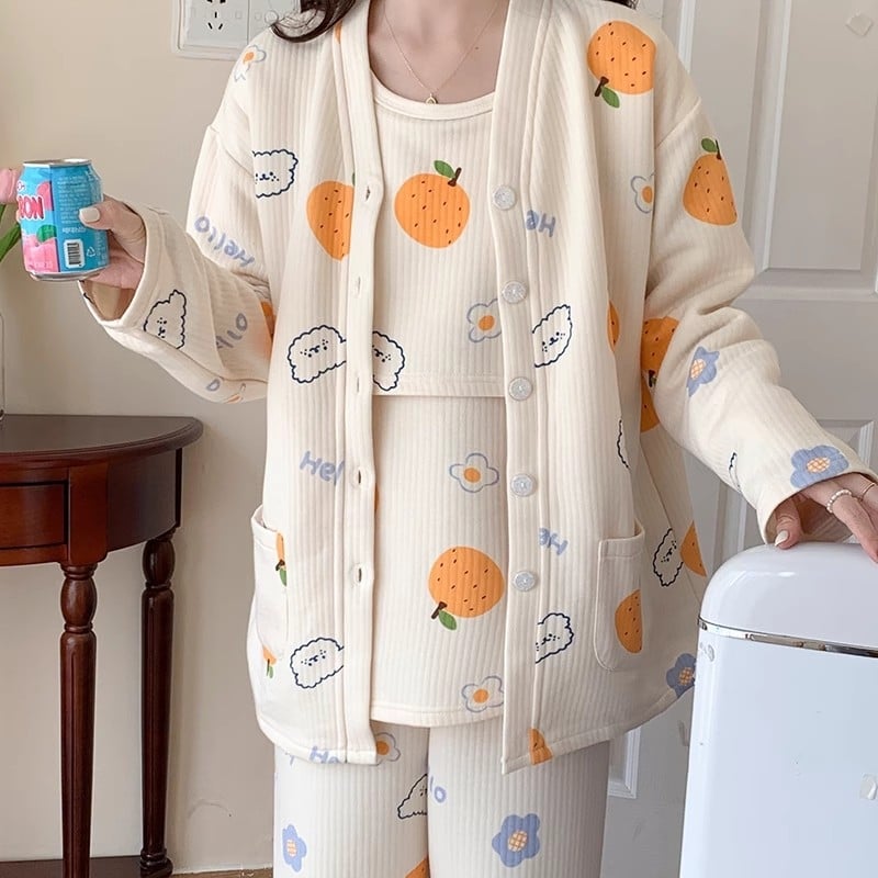 Po pôrode pyžamová sada na dojčenie, jeseň-zima, tri diely, polyester, hrubá látka, dlhé rukávy, dlhé nohavice