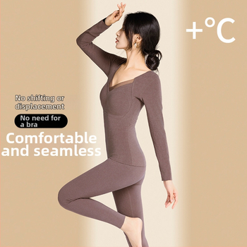 Дълъг ръкав графеново нагряван термо комплект с вградени подплънки за бюста, леггинси и топ