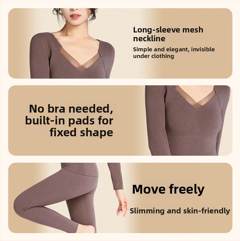 Dlhý rukáv grafénová vyhrievaná termo súprava s vstavanými vankúšikmi na prsia, legíny a top