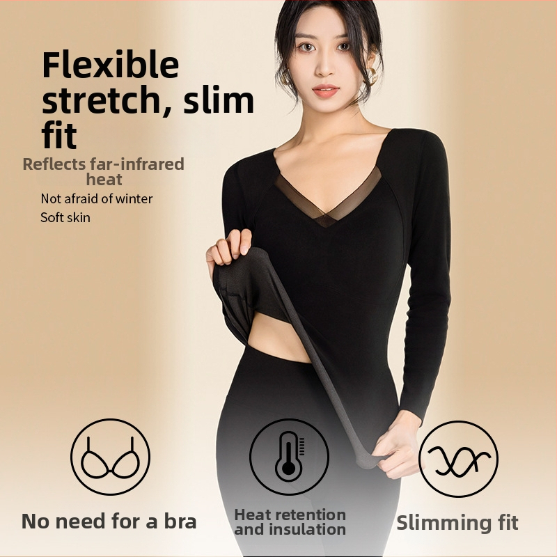 Dlhý rukáv grafénová vyhrievaná termo súprava s vstavanými vankúšikmi na prsia, legíny a top