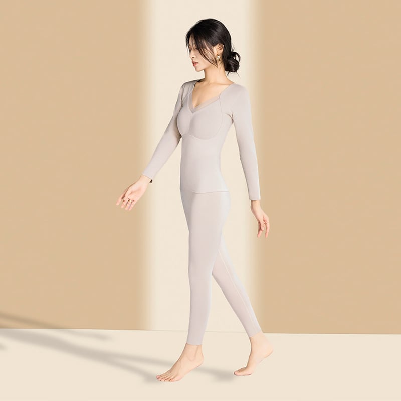 Дълъг ръкав графеново нагряван термо комплект с вградени подплънки за бюста, леггинси и топ