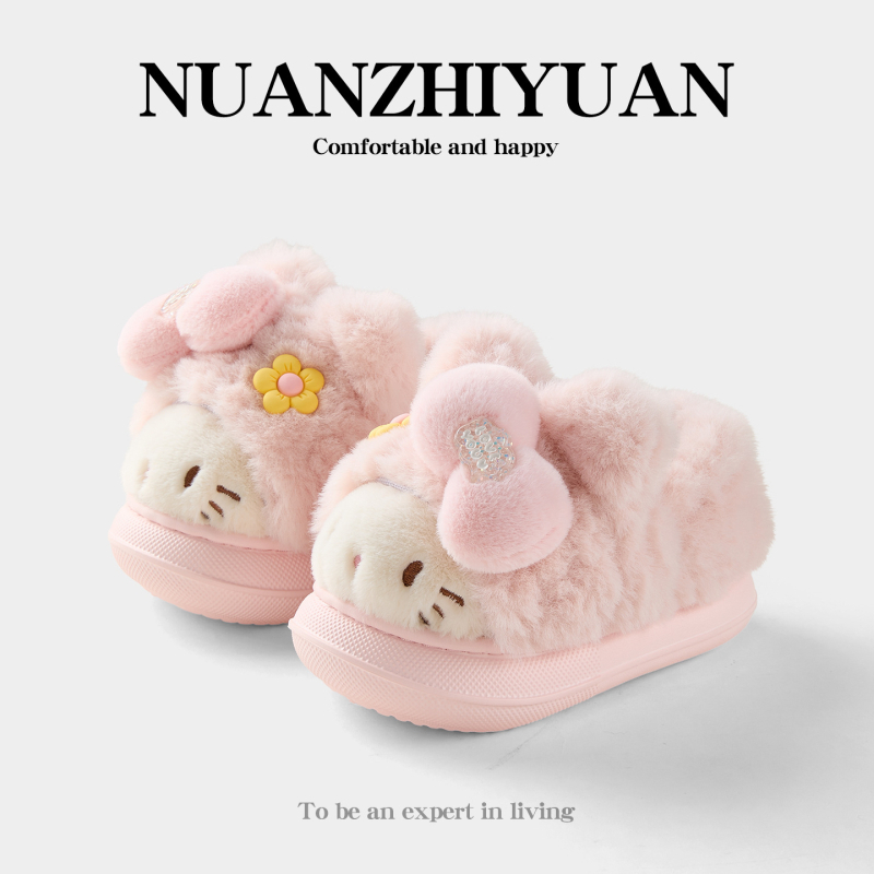 Dječje pamučne papuče za kuću, gornji dio od flisa, EVA đon, kartunski uzorak, stil nošenja: bootie/papuča