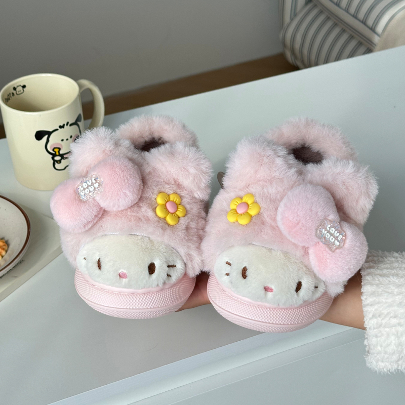 Dječje pamučne papuče za kuću, gornji dio od flisa, EVA đon, kartunski uzorak, stil nošenja: bootie/papuča