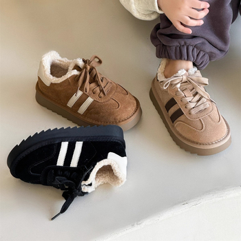 Detské tenisky s Velcro - vrchný PU, gumová podrážka, hrubé, teplé