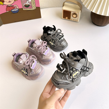 Jesensko–zimske dječje cipele s flisom, unisex, Velcro kopča, karikaturama uzorak, gornji dio od umjetne kože, EVA đon