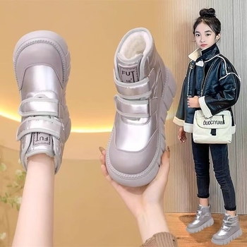 Dievčenské zimné topánky s fleecovou podšívkou, vodeodolné, vrchná časť z mikrovlákna, hrubá podrážka, suchý zips