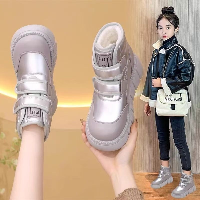 Dievčenské zimné topánky s fleecovou podšívkou, vodeodolné, vrchná časť z mikrovlákna, hrubá podrážka, suchý zips