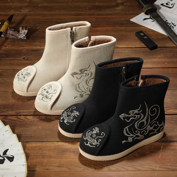 Dievčenské etnické textilné čižmy Hanfu, horný materiál bavlna, kvetinový vzor, gumová podrážka, bočný zips