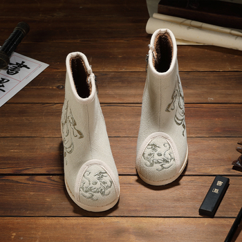 Dievčenské etnické textilné čižmy Hanfu, horný materiál bavlna, kvetinový vzor, gumová podrážka, bočný zips