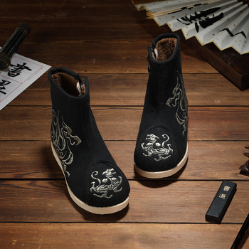 Dievčenské etnické textilné čižmy Hanfu, horný materiál bavlna, kvetinový vzor, gumová podrážka, bočný zips