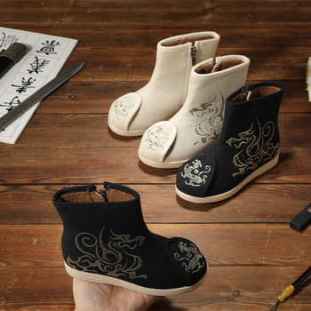 Dievčenské etnické textilné čižmy Hanfu, horný materiál bavlna, kvetinový vzor, gumová podrážka, bočný zips