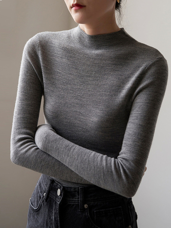 Pulover tricotat din lână 95%+, croială Slim, mâneci lungi, culoare solidă, lungime normală