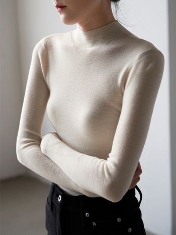 Pulover tricotat din lână 95%+, croială Slim, mâneci lungi, culoare solidă, lungime normală