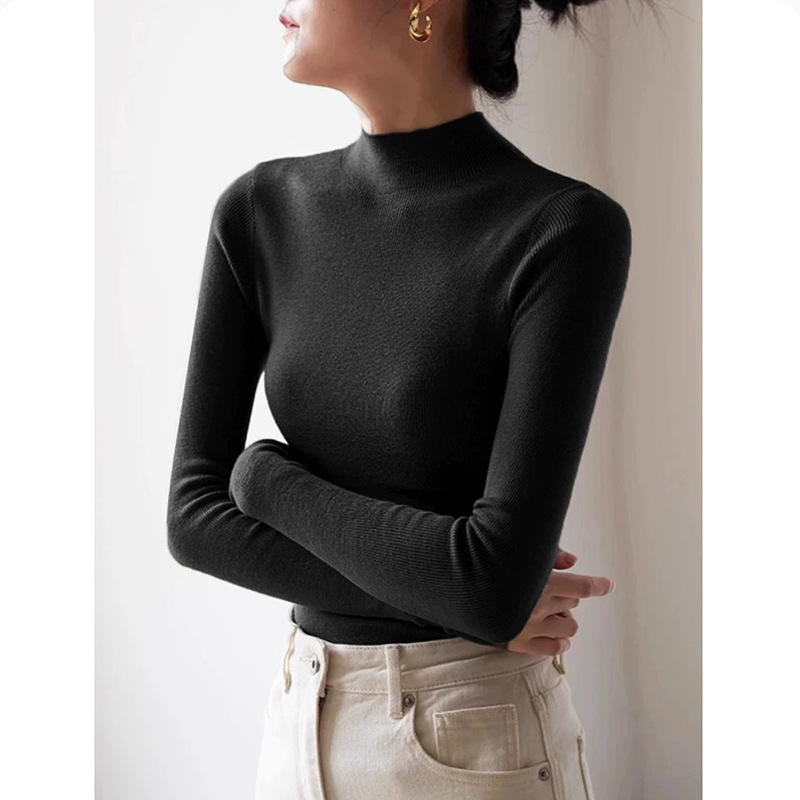 Pulover tricotat din lână 95%+, croială Slim, mâneci lungi, culoare solidă, lungime normală