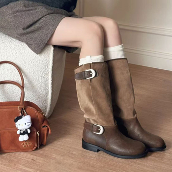 Botine dama nabuc, varf rotund, toc mediu 3-5 cm, glezna înaltă, pull-on