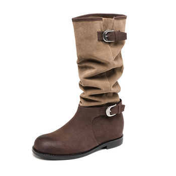 Botine dama nabuc, varf rotund, toc mediu 3-5 cm, glezna înaltă, pull-on