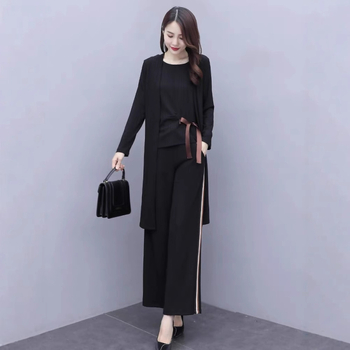 Casual ženski trodijelni kostim, gradski stil, gornji dio s 3/4 rukava, poliester 95%+