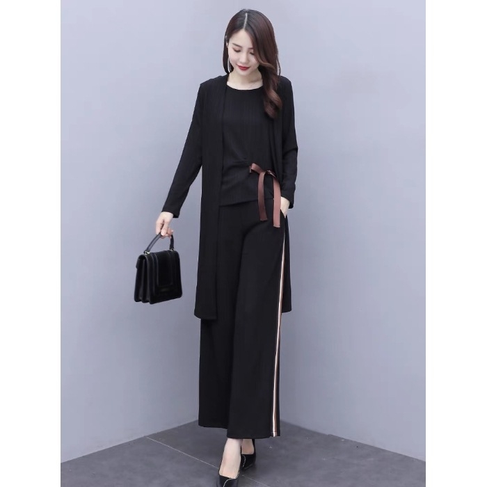 Casual ženski trodijelni kostim, gradski stil, gornji dio s 3/4 rukava, poliester 95%+