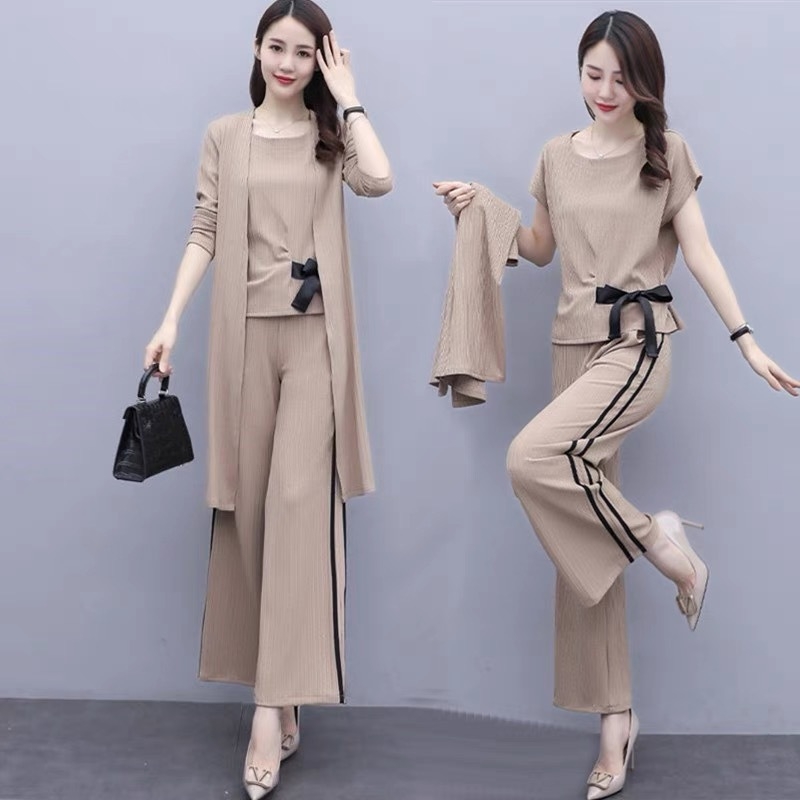 Casual ženski trodijelni kostim, gradski stil, gornji dio s 3/4 rukava, poliester 95%+