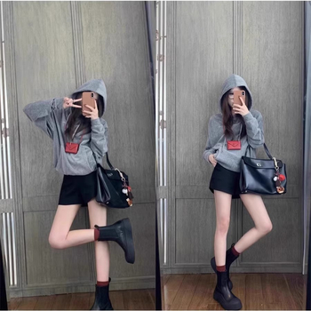 Ghete Chelsea din piele naturală, căptușite cu fleece, talpă groasă din cauciuc, gambă mid-calf, vârf rotund, închidere slip-on