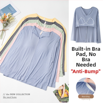 Modalový top na dojčenie s vložkou na prsník, dlhý rukáv, výstrih do V, 95% viskóza 5% spandex