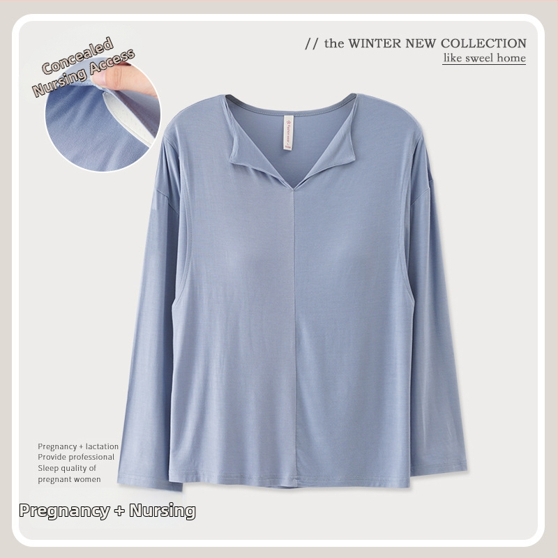 Modalový top na dojčenie s vložkou na prsník, dlhý rukáv, výstrih do V, 95% viskóza 5% spandex