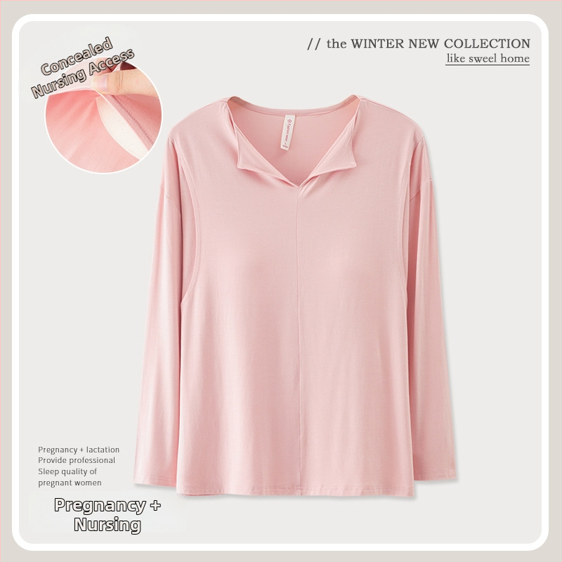 Modalový top na dojčenie s vložkou na prsník, dlhý rukáv, výstrih do V, 95% viskóza 5% spandex