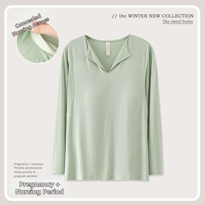 Modalový top na dojčenie s vložkou na prsník, dlhý rukáv, výstrih do V, 95% viskóza 5% spandex