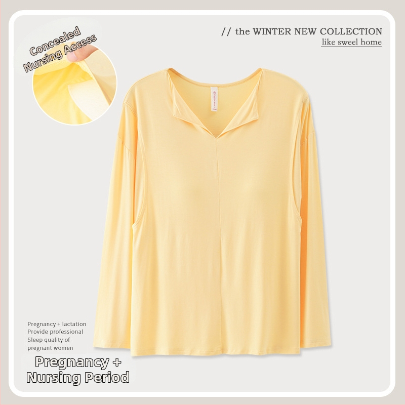 Modalový top na dojčenie s vložkou na prsník, dlhý rukáv, výstrih do V, 95% viskóza 5% spandex