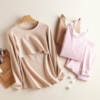 Maternitné termálne spodné prádlo s otvorom na dojčenie, kašmírová tkanina s polyestrom a viskozou, top s dlhým rukávom a dlhé nohavice, zima 2023