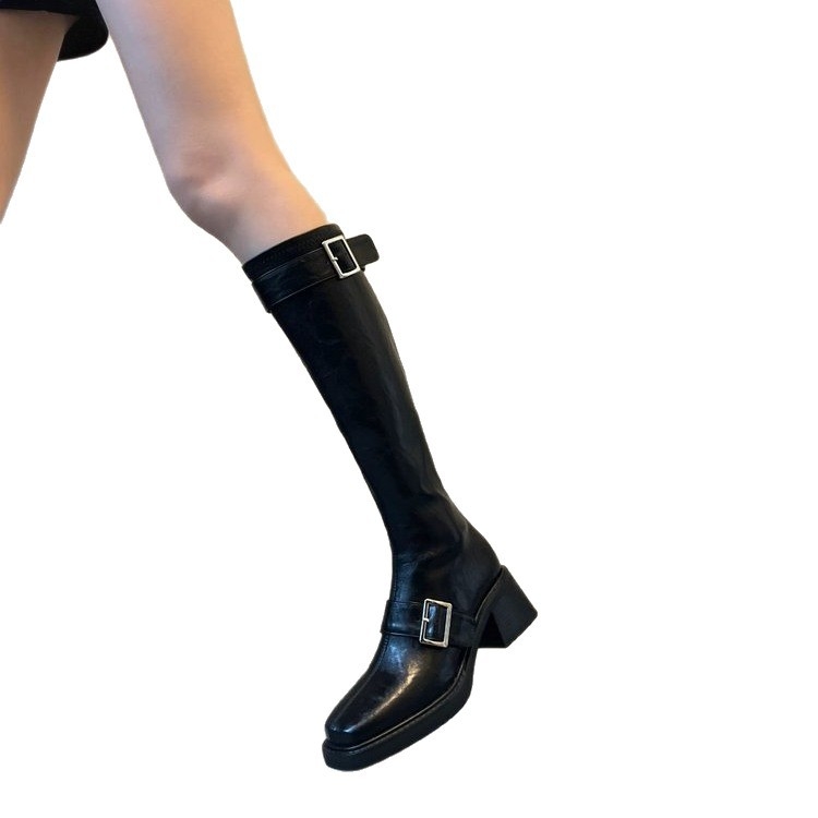 Cizme de iarnă pentru femei - partea superioară PU, talpă din cauciuc, fermoar lateral, gât înalt, toc tip pană