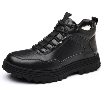 Papuci de casă pentru bărbați din piele de vițel de înaltă calitate, căptuțiți cu lână de oaie, calzi, impermeabili, talpă din cauciuc antiderapant, construcție groasă