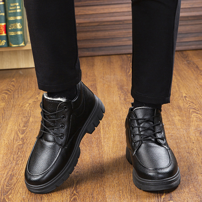 Cizme de iarnă pentru zăpadă, căptușite cu fleece, încălzite, talpă antiderapantă, partea superioară PU, talpa PVC, vârf rotund, toc plat