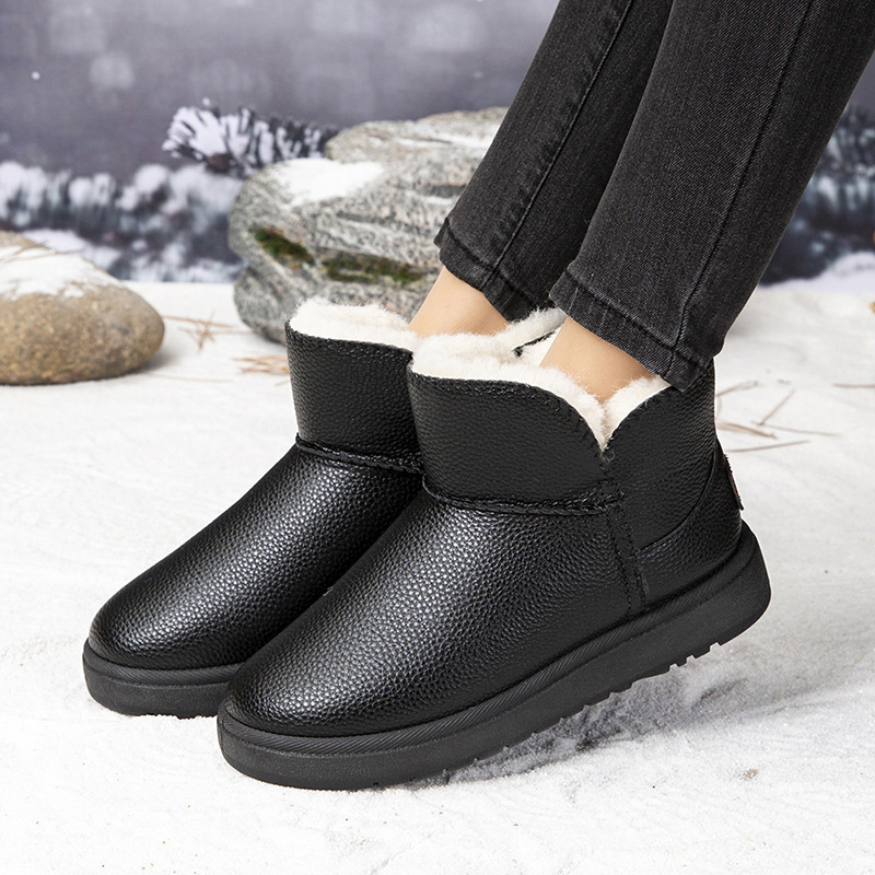 Cizme de iarnă pentru zăpadă, căptușite cu fleece, încălzite, talpă antiderapantă, partea superioară PU, talpa PVC, vârf rotund, toc plat